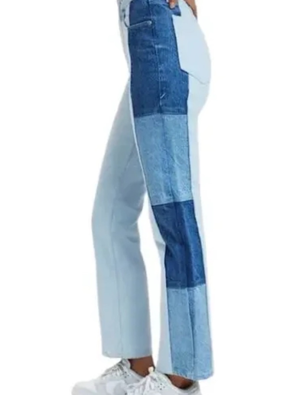 Good American Patchwork High-Waist Jeans - Light Blue